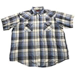 Vintage Plains Western Wear Big Man Button Up Plaid Pearl Snap Shirt Mens 2X